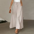 thumbnail image 2 of Women's Casual Loose Drawstring High Waist Solid Comfy Boho Wide Leg Palazzo Pants Baggy Flowy Trousers with Pockets, 2 of 7