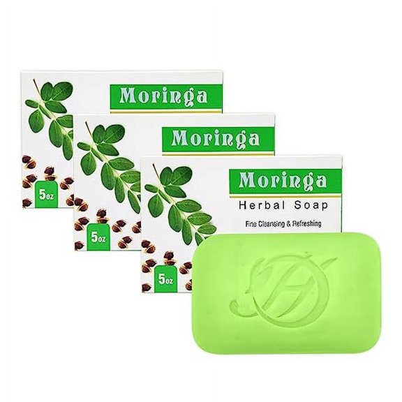 HERBOGANIC Moringa Herbal Soap | Enriched with Moringa Extract and Shea Butter | Nourishing | All Natural Bar Soap | Suitable for Men and Women | 5 oz Bar (Pack of 3)