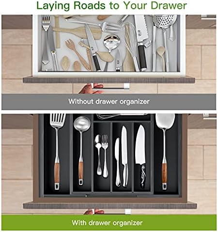 Bamboo Expandable Drawer Organizer for Utensils Holder, Adjustable Cutlery Tray, Wood Drawer Dividers Organizer for Silverware, Flatware, Knives in Kitchen, Bedroom, Living Room