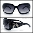 thumbnail image 3 of SA106 Bling Cross Revolver Gun Jewel Rhinestone Rectangular Fashion Sunglasses Black Frame - Gradient Black Lens, 3 of 6