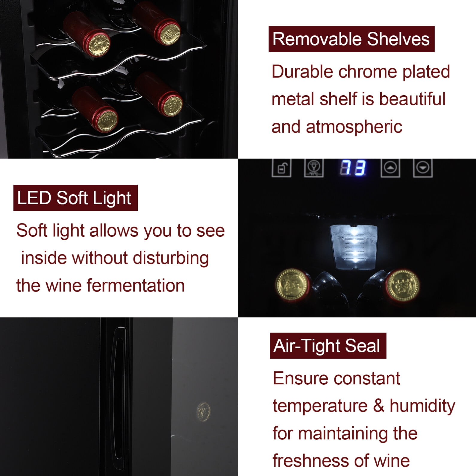 Electronic Wine Cooler Cabinet with Digital Touchscreen, Glass Display Cabinet with Stemware Holder and LED Light,  Compressor Refrigeration for Home, Commercial, Bar, Black