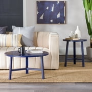Gap Home Mid-Century Modern Simple 3-Leg Round Coffee and Side Tables, Set of 2, Blue