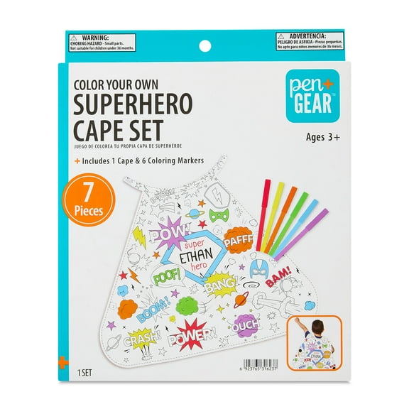 Pen+Gear Color Your Own Superhero Cape Set with 6 Watercolor Markers