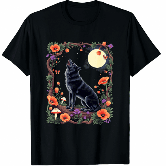 Vintage Cottagecore Aesthetic Moon Phase Wolf Howling Long Sleeve T-Shirt for Men Women
