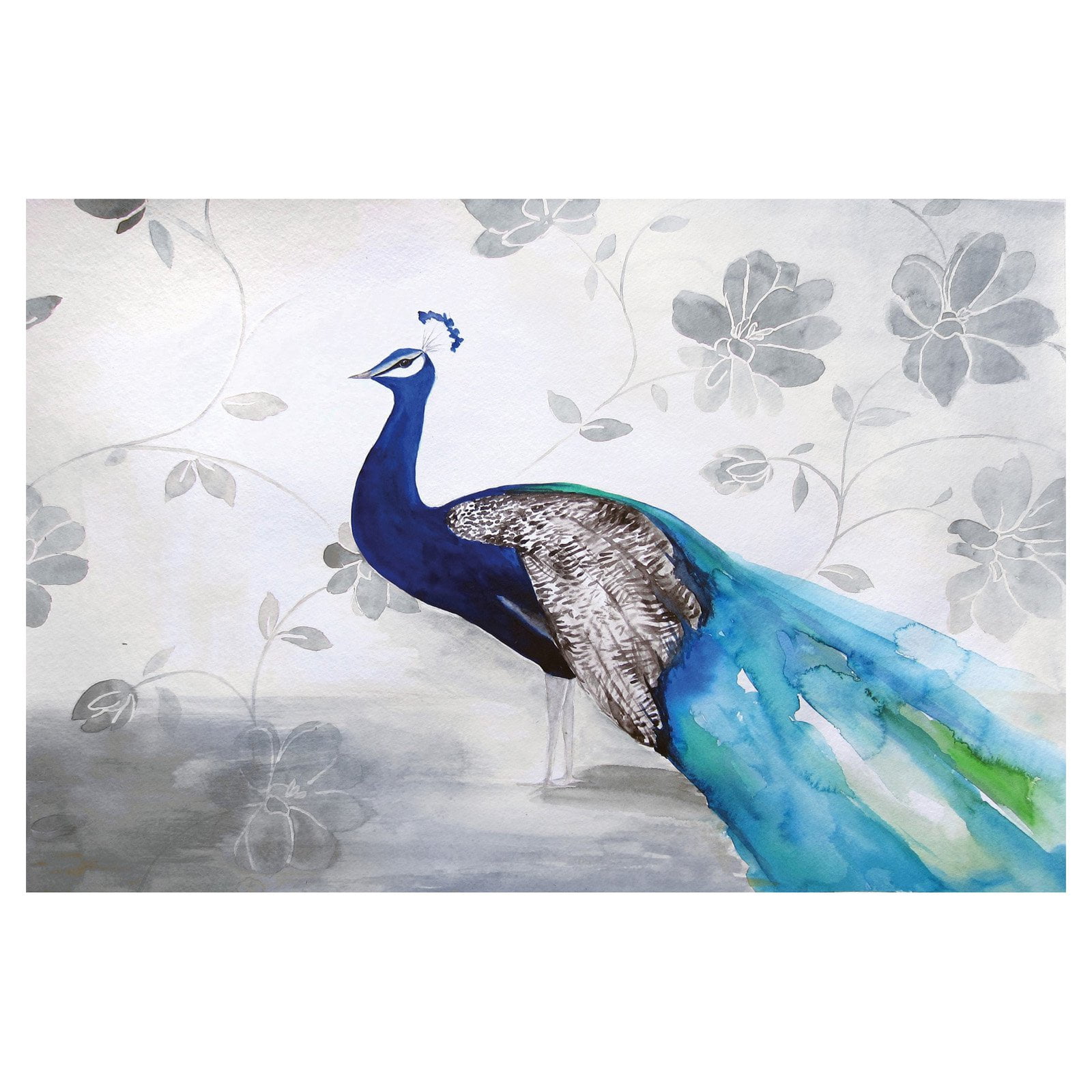 Marmont Hill "Peacock Fable Cool" by Christine Lindstrom Painting Print on Wrapped Canvas