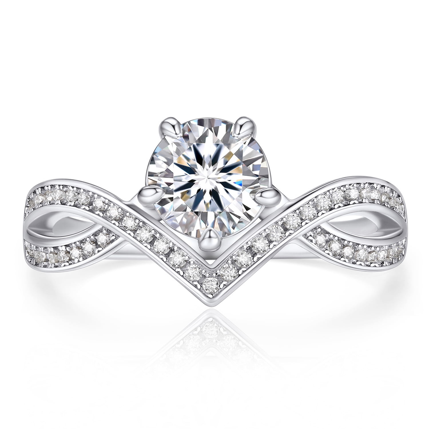 MomentWish 1 Carat Round Cut Moissanite Engagement Ring Bridal Set Promise Rings for Women 925 Sterling Silver Halo Rings-Size7