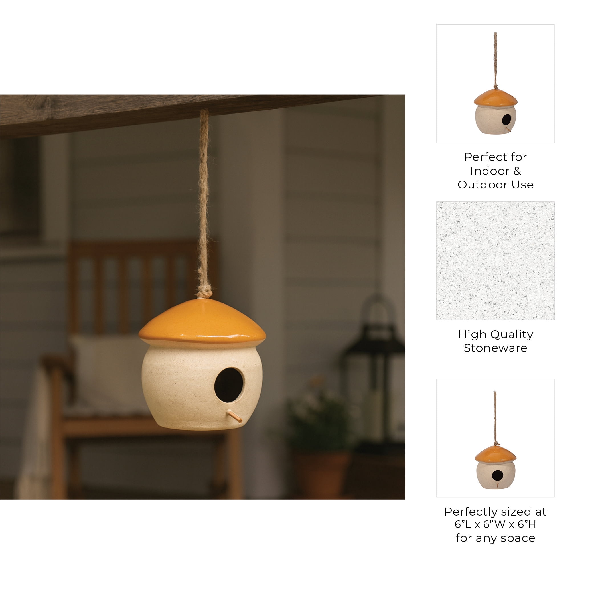Decorative Bird House Feeder for Outdoors - Round Hanging Bird Feeder for Windows, Yard, and Garden Display - Charming Bird Houses for Outside Patio, Backyard, and Tree Decoration - 6", Orange