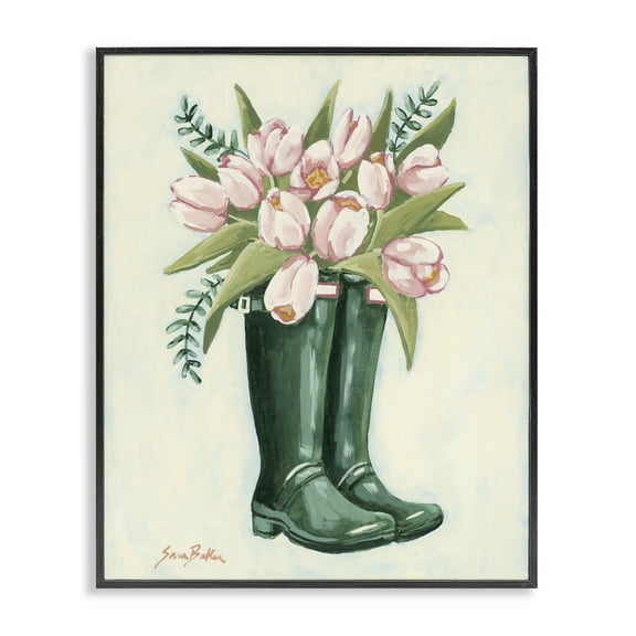 Stupell Industries Tulips in Rain Boots Floral Painting Black Framed Art Print Wall Art, 11 x 14