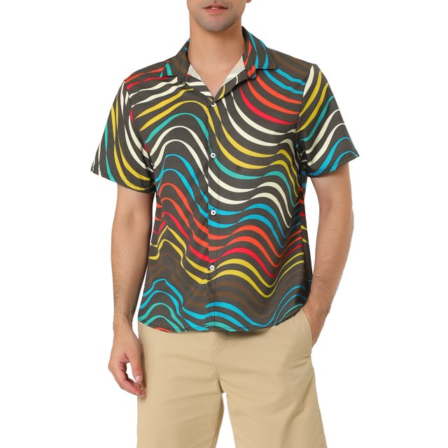INSPIRE CHIC Men's Summer Shirts Short Sleeve Irregular Geometric Button Down Shirt