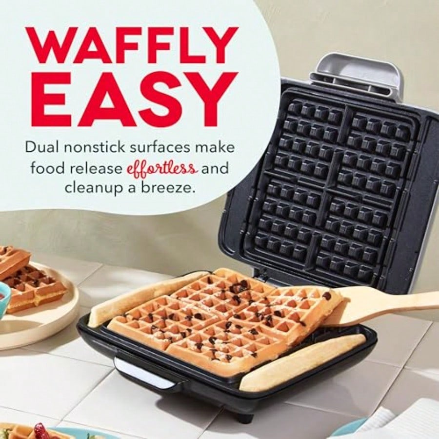 NoDrip Waffle Maker Four Waffle Molds Nonstick Waffle Iron with Quick HeatUp Nonstick Surface Perfect Waffle Maker for and Families Just Add Batter