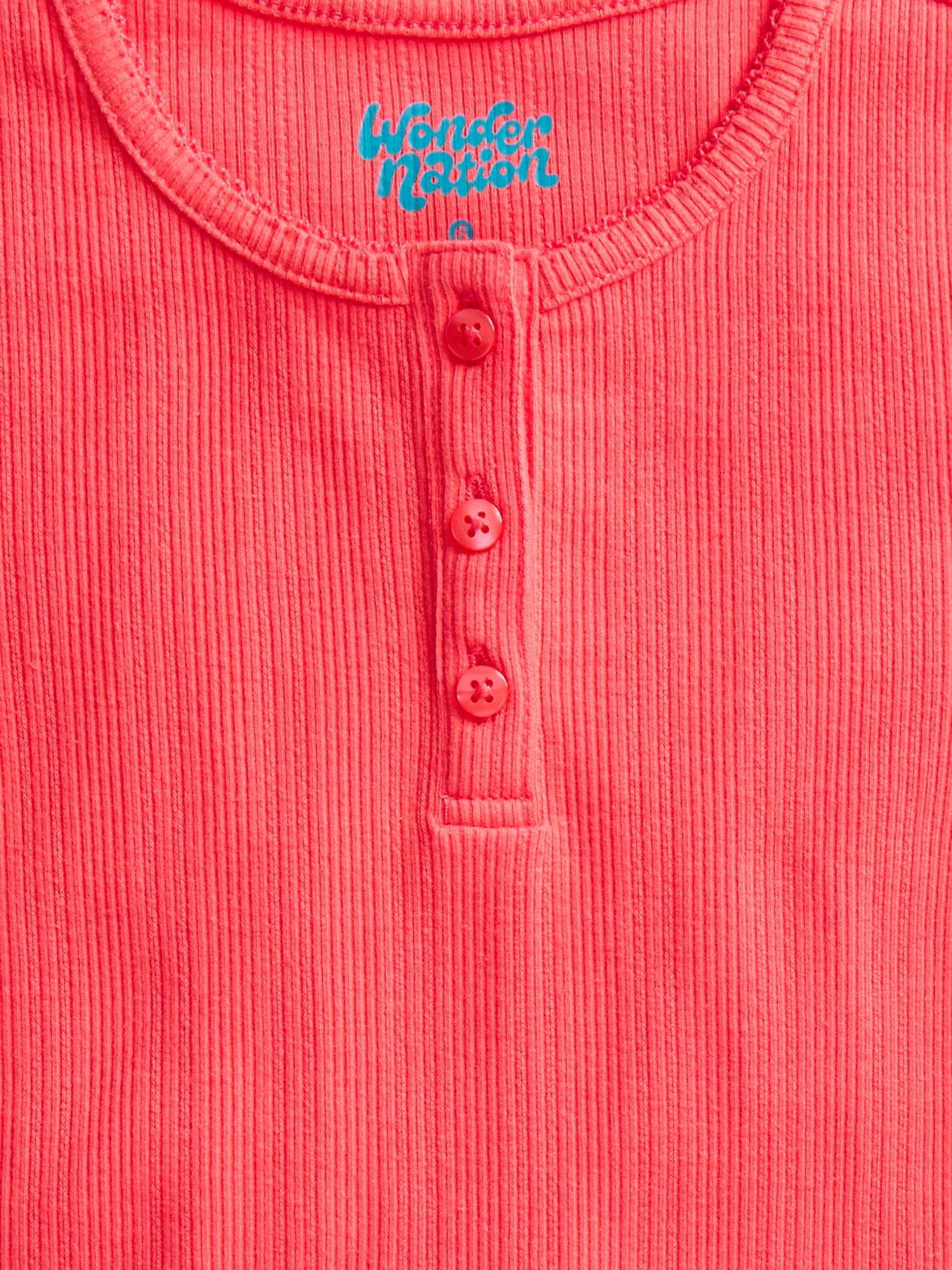 Wonder Nation Girls Baby Henley Tee with Short Sleeves, Sizes 4-10