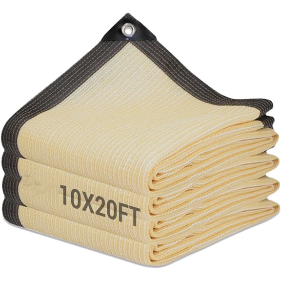 Garden Sunblock Shade Cloth, 10 x 20 FT Durable Edge Shade Cloth with Grommets UV Resistant Garden Shade Net for Plants, Greenhouse, Vegetables and Patio,Beige