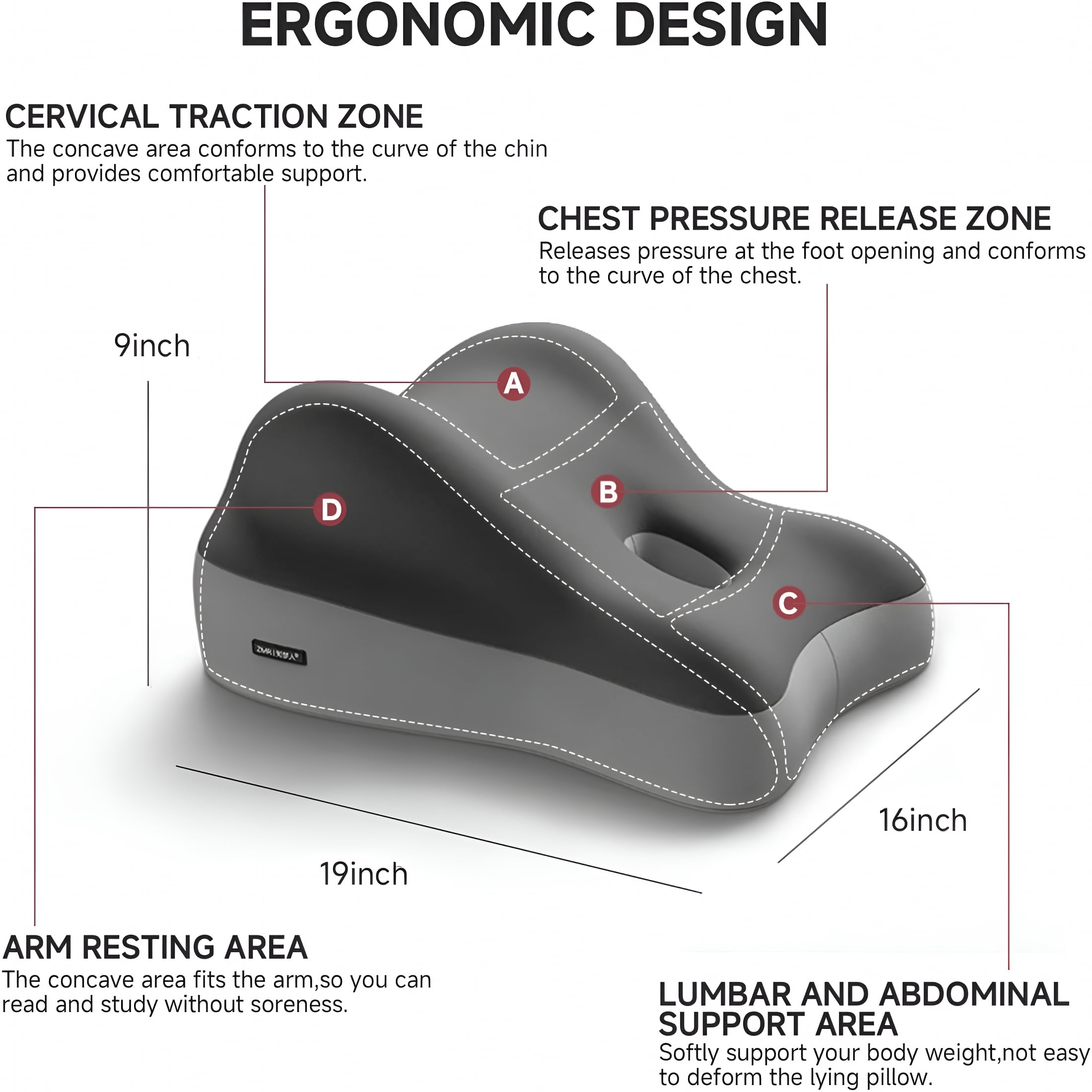 XIBUFE Multi-Position Wedge Pillow for Back Support,Multifunctional Positioning Pad with Memory Foam for Heartburn,Acid Reflux,Back Pain,Neck Pain Relief (Grey)