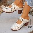 thumbnail image 6 of Womens White Mary Jane Mules Block Heel Slip On Sandals Cut Out Perforated PU Faux Leather Casual Summer Shoes,Size 42, 6 of 8