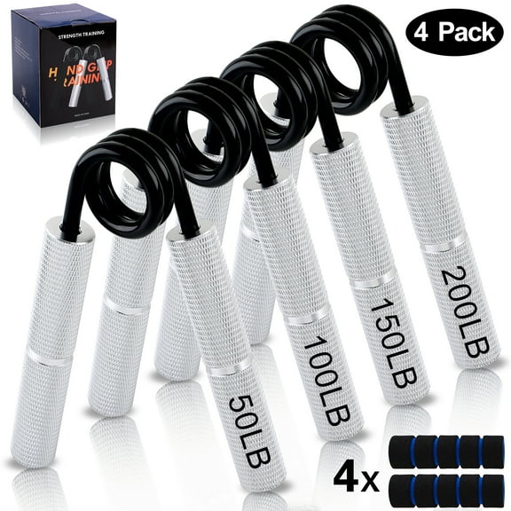 cyrico Grip Strength Trainer Set, 50LB-200LB Hand Gripper Strengthener 4 Pack, Metal No Slip Forearm Strengthener Exerciser with Grip Pads for Strength Training, Injury Recovery, Muscle Building