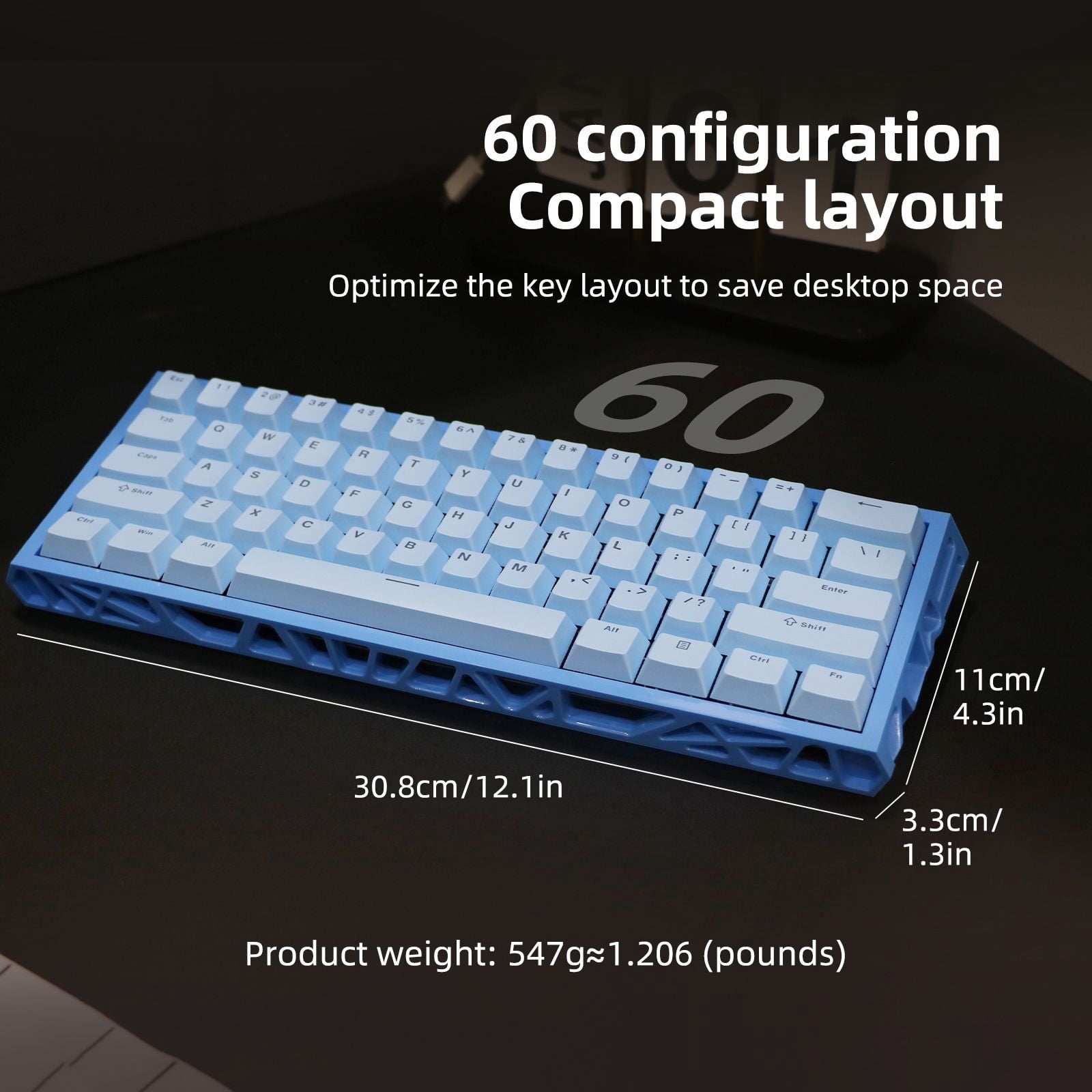 61 Keys Mechanical Keyboard, 60% Layout, Hollow Shell in 6 Colors, RGB Backlit, Full N-Key Rollover, Hot-Swappable Linear Red Switch, Backlit PBT Keycaps
