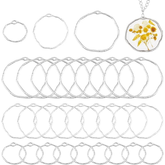 30pcs 3 Sizes Round Open Back Bezel Pendants Alloy Ring Frame Pendants Epoxy Resin Pressed Flower Jewelry Blank Charms