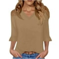 thumbnail image 3 of Women's Quarter Sleeve V Neck Top T-Shirts Blouses Solid Color Casual Daily Wear Vacation Beach Travel Fashion Essential Gift for Women | Aestivo,Brown L, 3 of 9