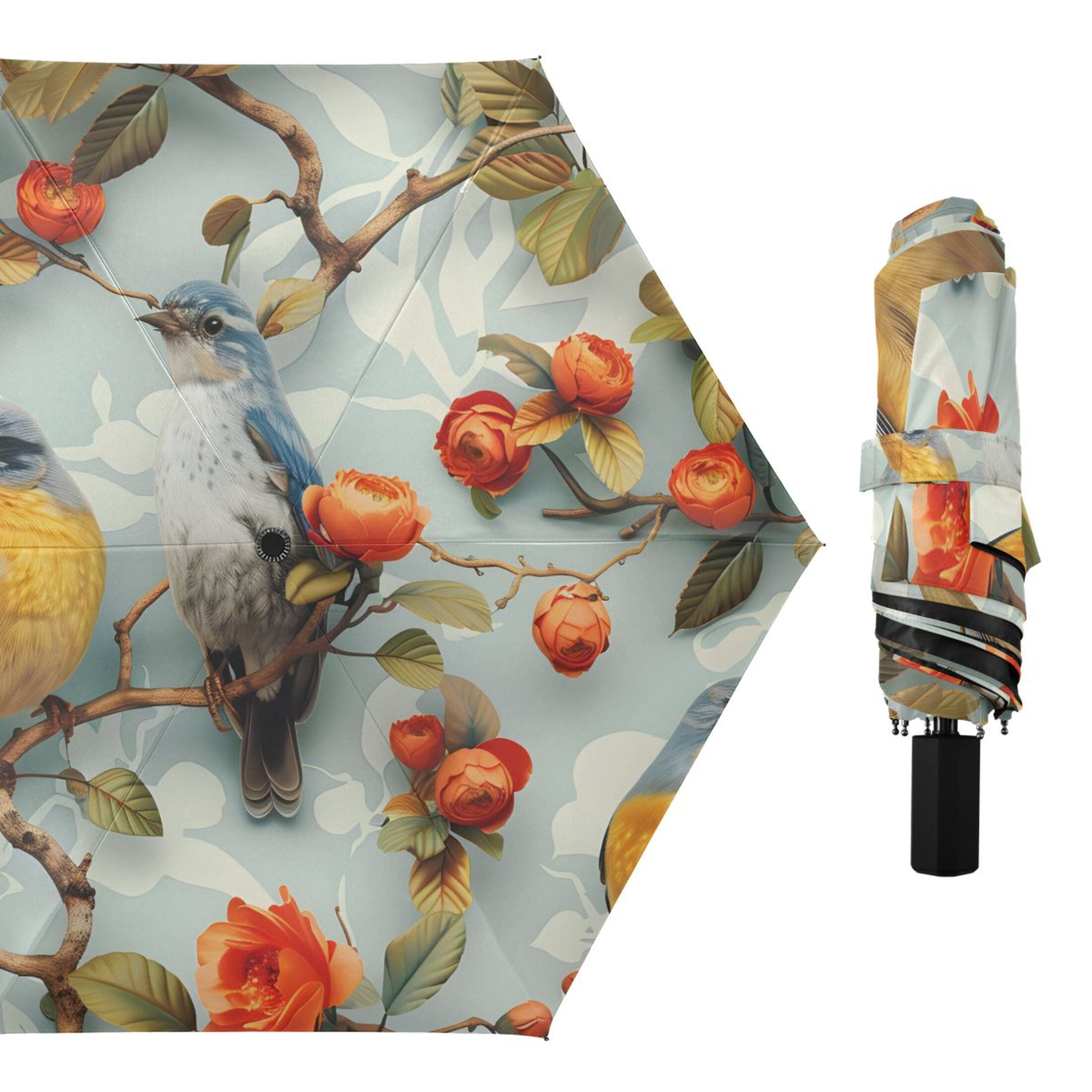 ALAZA Birds on Flowers UPF 50+ Compact Folding Umbrella for Rain Travel Umbrella Packable