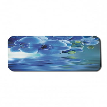 Flower Computer Mouse Pad, Orchids Natural Flowers Reflections on the Water for Spring Time Relaxing Print, Rectangle Non-Slip Rubber Mousepad Large, 31" x 12" Gaming Size, Blue, by Ambesonne