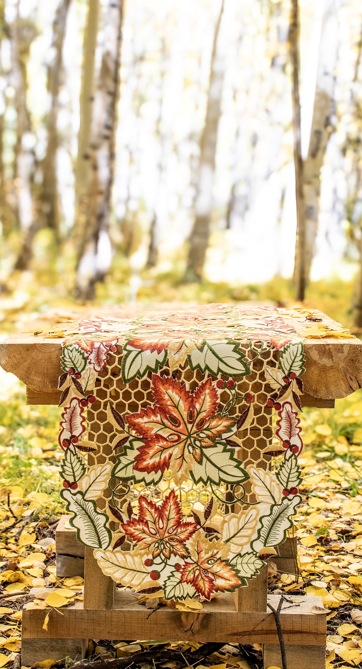 Fall and Autumn Cutwork Colorful Maple Leaf Table Runner, Dresser Scarf (15Wx52L)