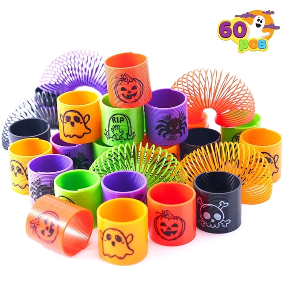 Joyfy 60 Pcs Halloween Coil Spring Toys,Halloween Mini Magic Springs Toys Bulk for Party Favors,Halloween Goody Bag Fillers,Halloween Sticky Toys for Classroom Prizes