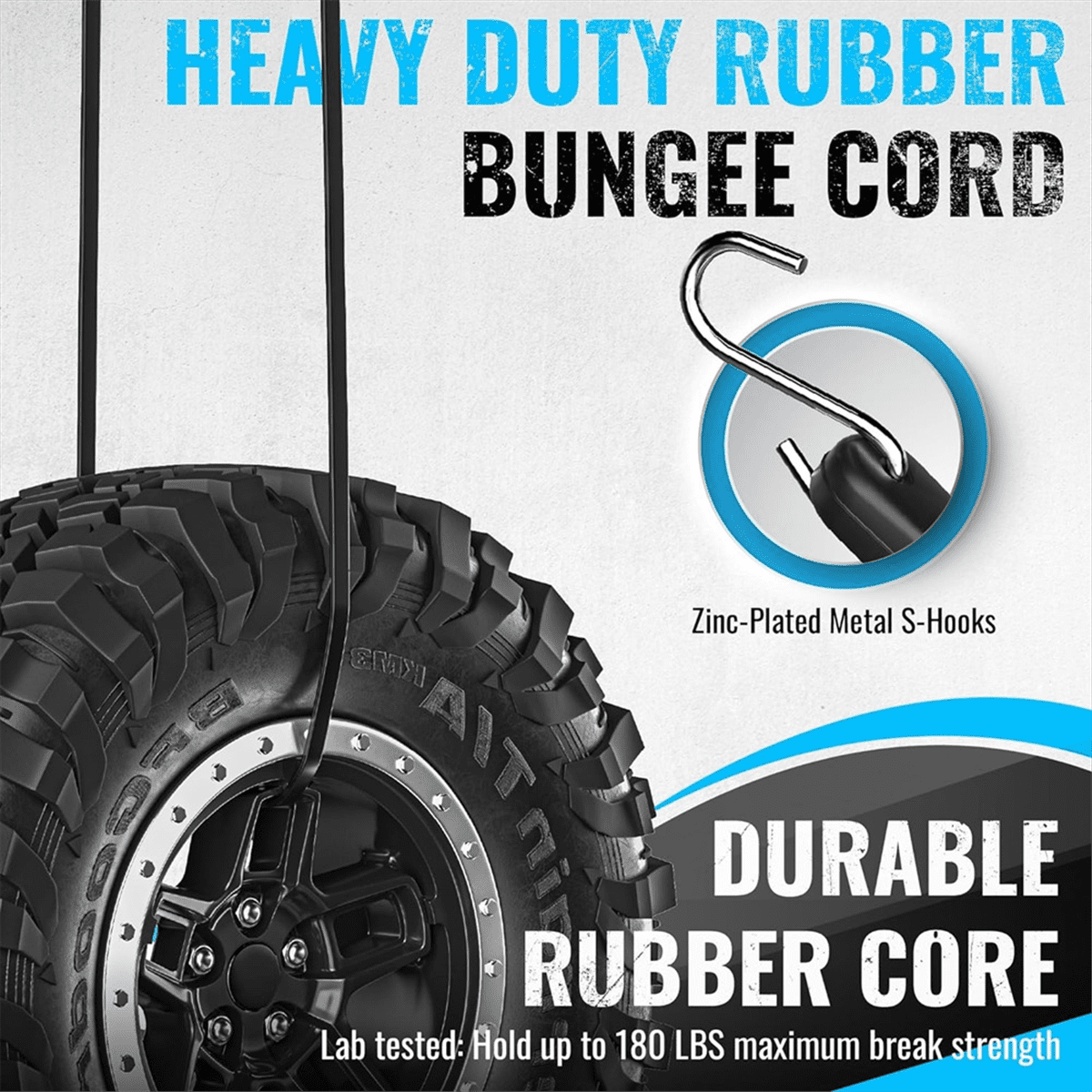 Rubber Bungee Cords Heavy Duty Outdoor, Bungee Straps, 10 Inch, 15 Inch, 21 Inch, 31 Inch for Cargo, Tarps, Trucks 12PCS
