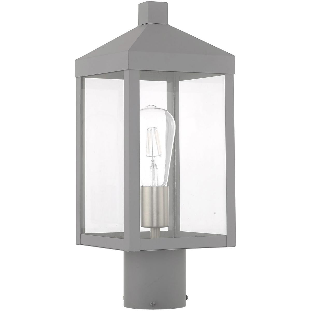 6.25 inch 1 Light Nordic Gray Outdoor Post Top Lantern with Clear Glass Shade backed with Solid Brass material for patio, front porch, entryway and more