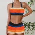 thumbnail image 2 of UTSJKR Womens Summer Bikini Set Color Block Patchwork Racerback High Waisted Swimsuit Sporty Trendy Two Piece Bathing Suit Orange M, 2 of 6