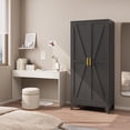 thumbnail image 5 of 71" Tall Metal Armoire Wardrobe Closet, Clothing Storage Cabinet, Freestanding Wardrobe Cabinet with 4 Adjustable Shelves for Bedroom, Office, Garage, 5 of 15