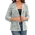 thumbnail image 2 of Fshiont Womens Cardigan 3/4 Length Sleeve Lightweight Lace Open Front Cardigans Summer Casual Loose Fashion Tops Light Gray M, 2 of 5