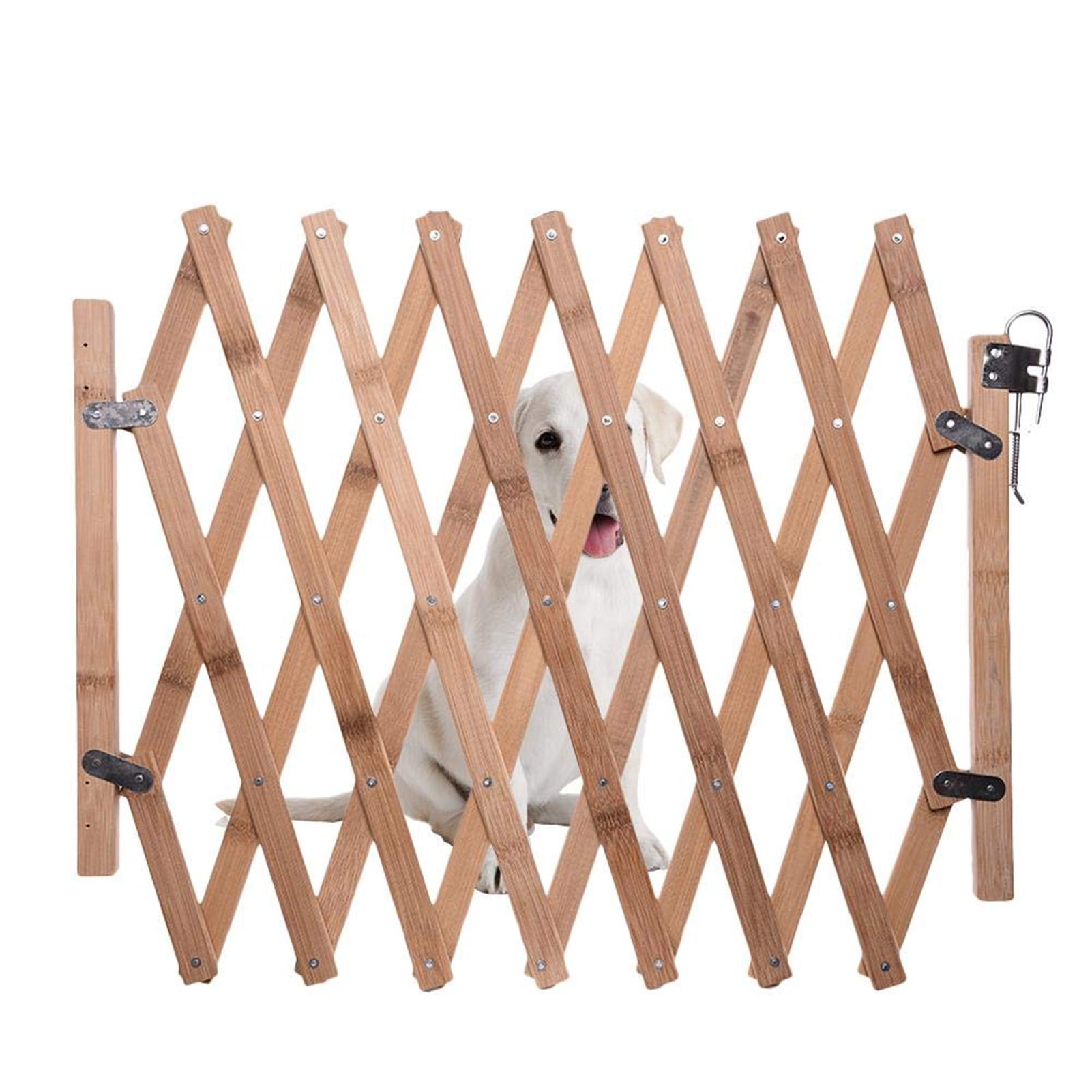 SPRING PARK Wooden Fence Pet Gate, Indoor Outdoor Retractable Dog Fence, Adjustable Portable Folding Mesh, Enclosure Net Extra Wide Safety Puppy Gate