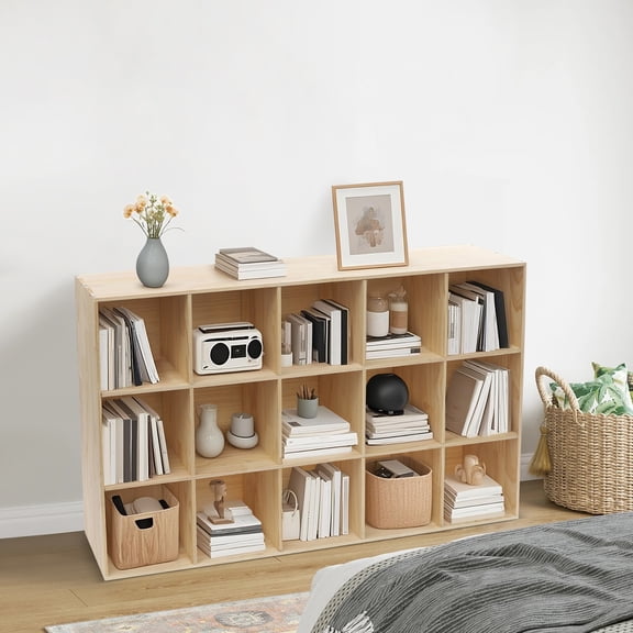 15-Cube Storage Shelf Bookcase, Floor 3-Tier Storage Cabinet, Display Cabinet with 15 Compartments