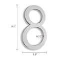 thumbnail image 5 of 8" Address Numbers For House,Modern House Numbers Large Silver Exterior Street Metal floating house numbers for outside Floating Mount Or Flush Mount Aluminum Home Door Number 8, 5 of 12