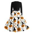thumbnail image 5 of Women's Halloween Dress Ghost Witch Hat Long Sleeve Cocktail 1950s Casual Dress Crew Neck Hepburn Vintage Retro Dresses with Belt M, 5 of 5