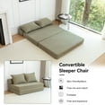 thumbnail image 2 of Aukfa Twin Folding Sofa Bed Sleeper Chair with Pillows, Corduroy Convertible Floor Couch Mattress for Living Room, Dorm, Guest Room, Green, 2 of 8