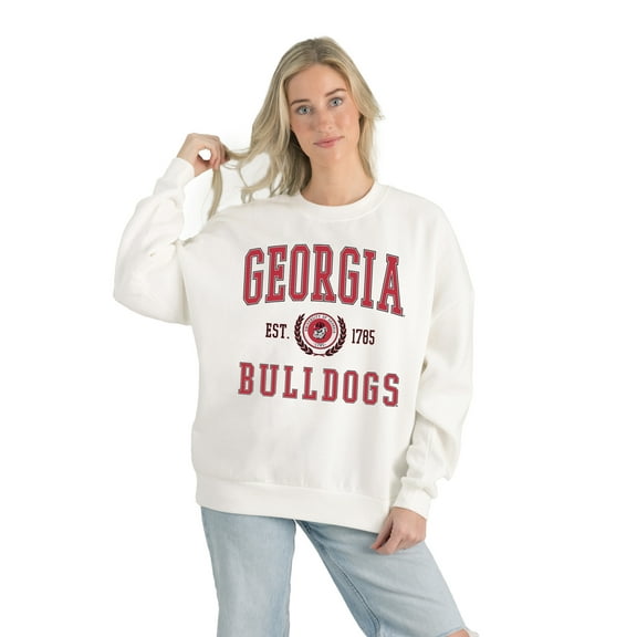 Women's Gameday Couture White Georgia Bulldogs Premium Fleece Drop Shoulder Oversized Pullover Sweatshirt