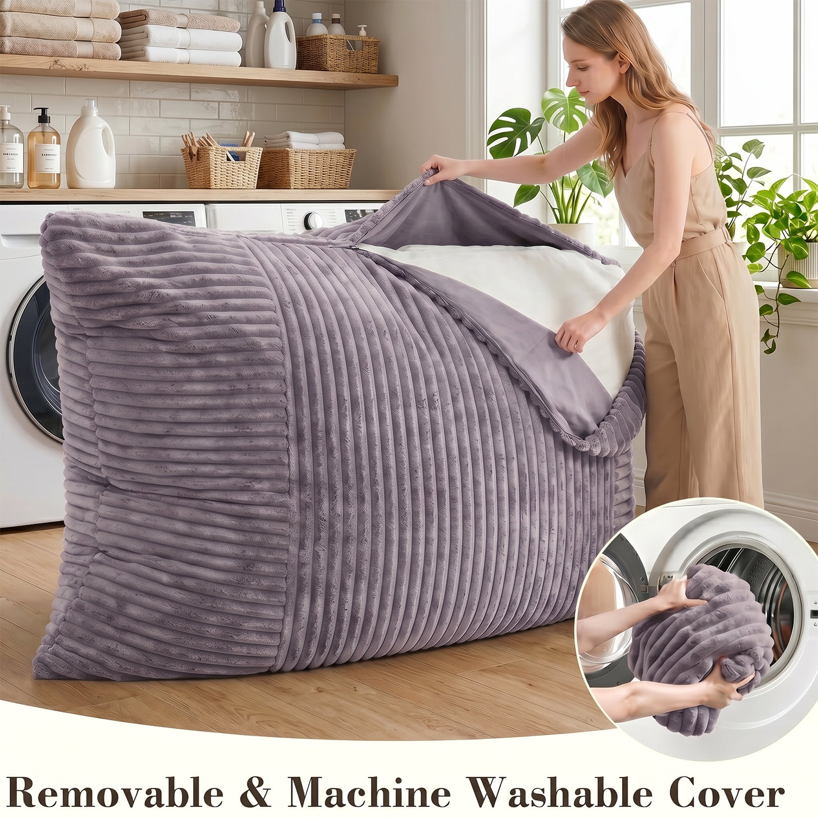 VIREO 3 in 1 Bean Bag Chair Giant Bean Bag Chairs Convertible Bean Bag Floor Cushion with Machine Washable Cover, Beanbag Chairs for Adult (Grey)