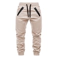 thumbnail image 5 of Njagoc3 Plus Size Pants for Men | Drawstring Cuffed Joggers with Zippered Side Pockets & Seam Detail | Relaxed Loose Fit for Fall Daily Wear & Outdoor Activities，Beige，XL, 5 of 6