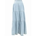 thumbnail image 3 of Women's Denim Maxi Skirt High Waisted Tiered Button Front Light Blue XL, 3 of 9