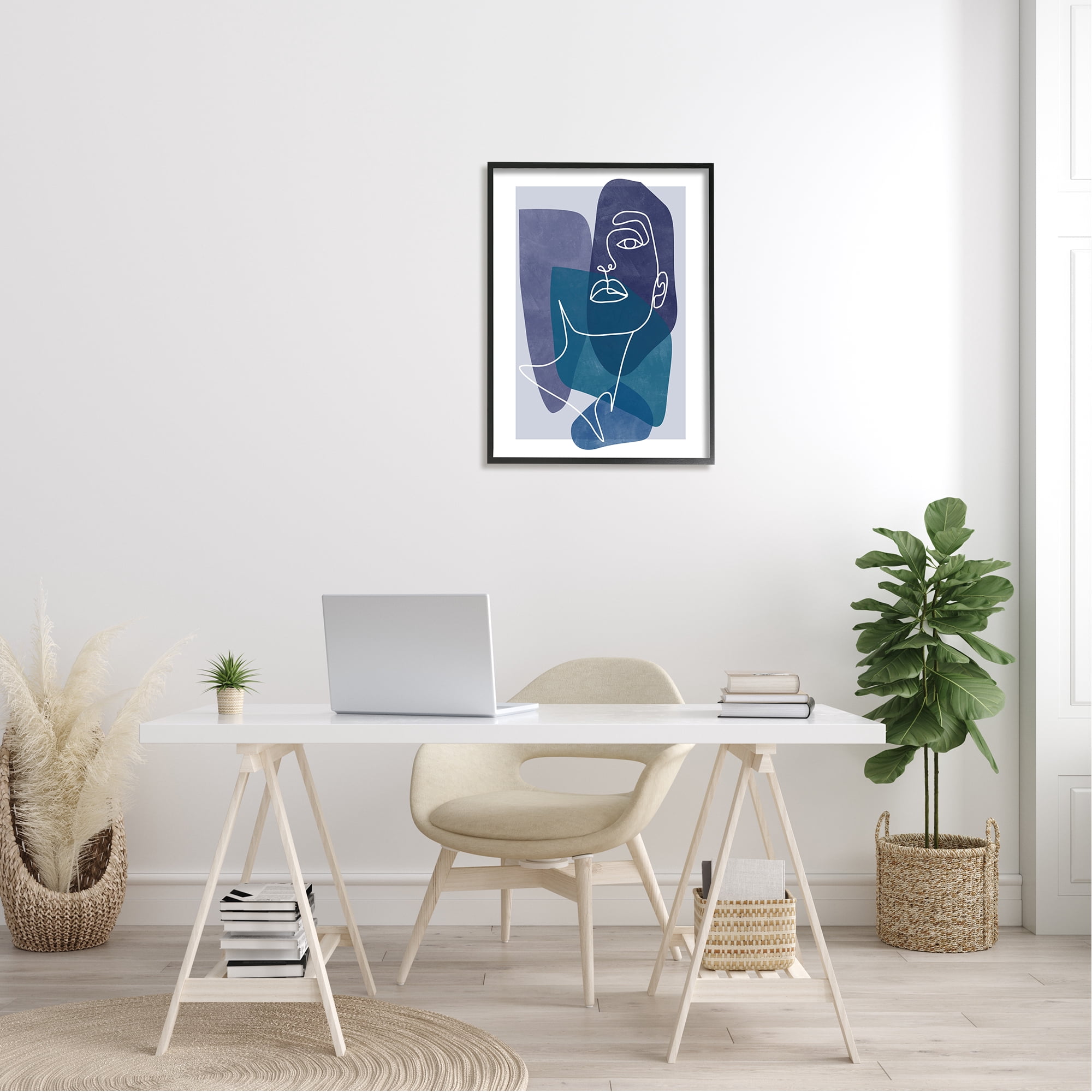 Modern Line Doodle Face Bold Abstract Shapes Abstract Painting Framed Art Print Wall Art
