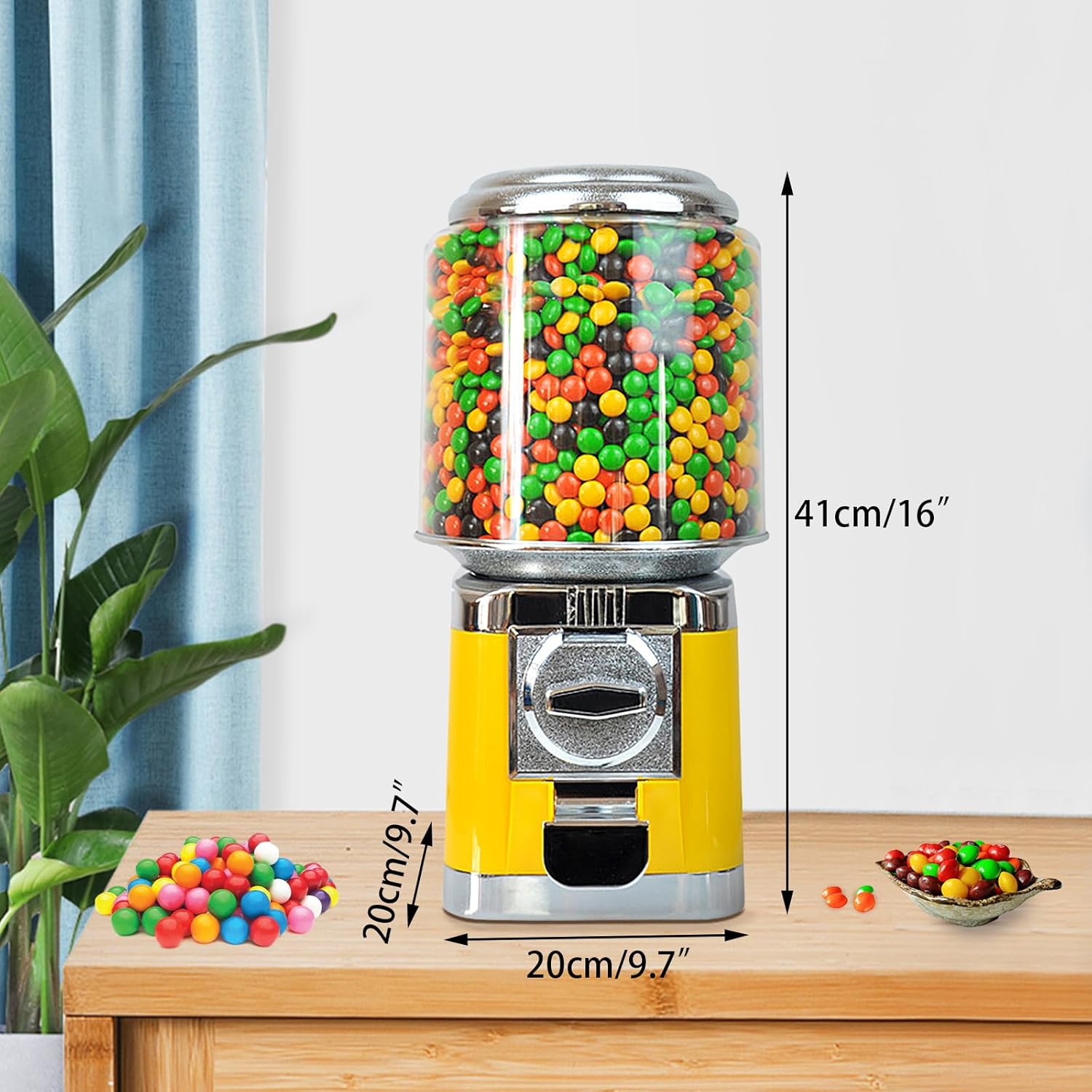 Miumaeov Candy Machine with Coin Slot - 25 Cent Yellow Vending Machine for Kids, Arcade, Retail Stores,200+ Capacity (7.9*7.9*16in)