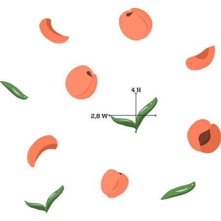 Fruits Spread Across Artwork Design for Living Room Vinyl Wall Decal - Apricot Cuts and Leaves Art for Relaxing Room Wall Decoration 28" x 22"