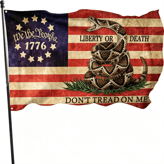 AUQ Dont Tread on Me Flag 3X5 Ft Outdoor 1776 We the People Retro American Flag Polyester with 2 Brass Grommets for Outside Indoor House Patriotic Banner Yard Sign Decor