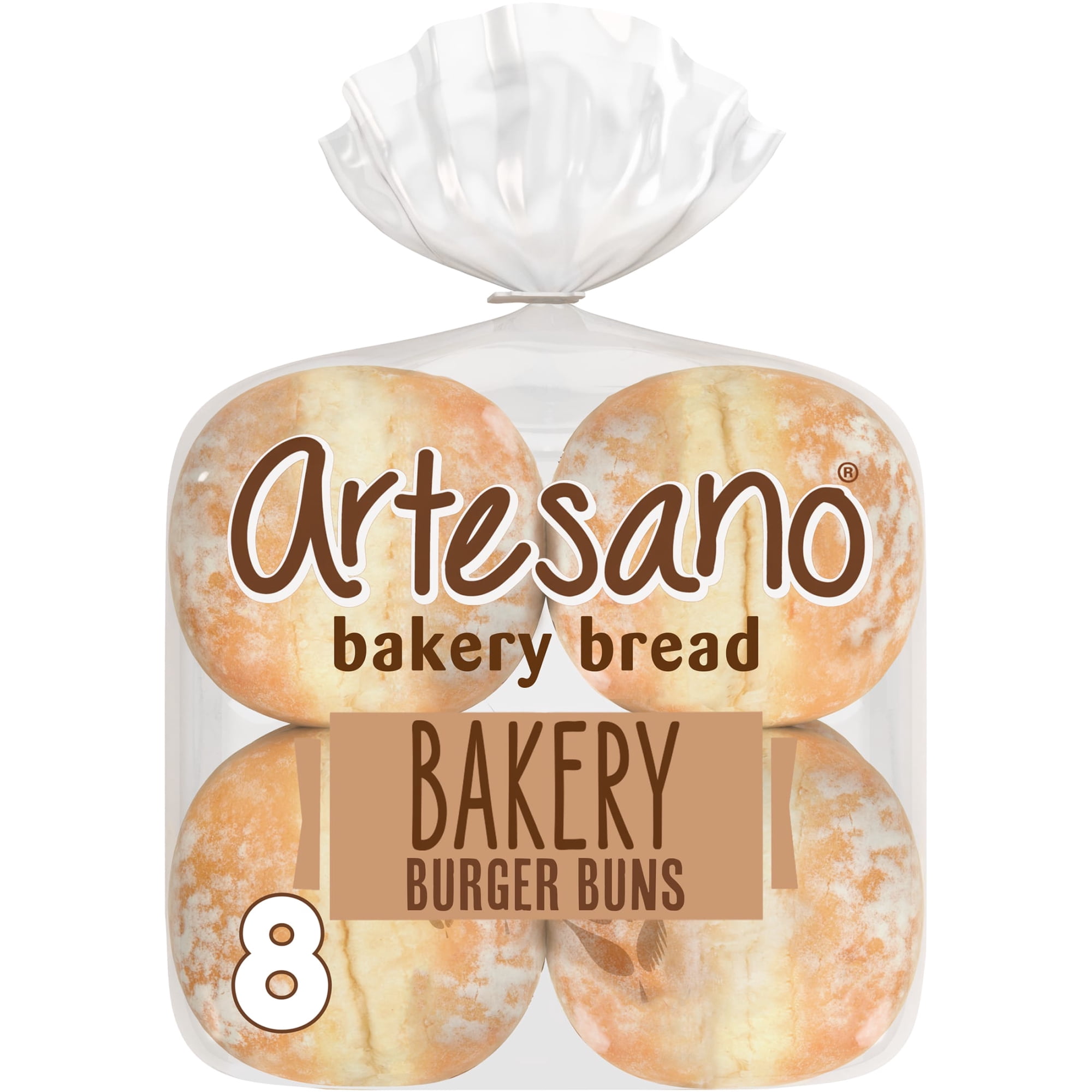 Artesano White Bakery Buns, 8 count, Hamburger Buns, 19 oz Bag