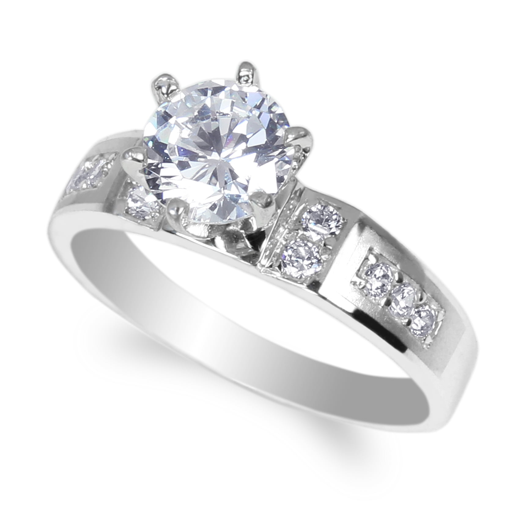 Ladies Sterling Silver White Gold Plated Solitaire Ring  1.0 ct Round CZ