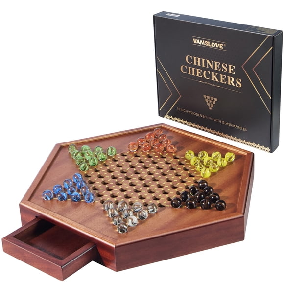 Tabla de madera mejorada Chinese Checkers VAMSLOVE con canicas