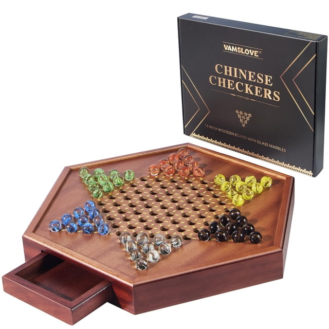 Tabla de madera mejorada Chinese Checkers VAMSLOVE con canicas
