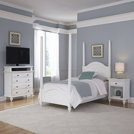 Home Styles Furniture Bermuda White Twin Poster Bed, Night Stand and Media Chest
