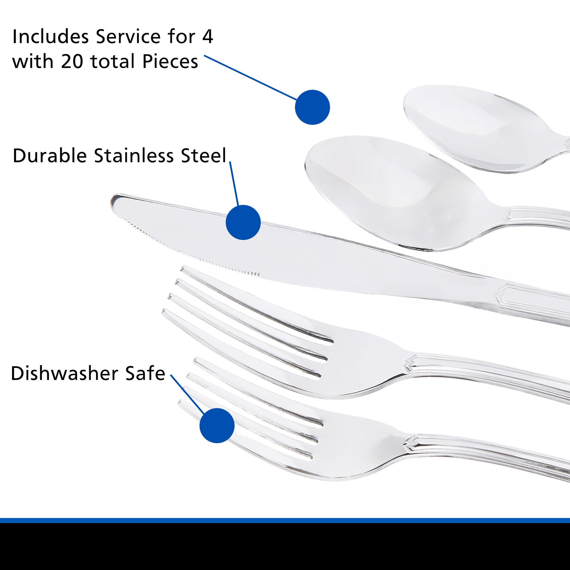 Mainstays Connor 20-Piece Stainless Steel Flatware Set (Service for 4)